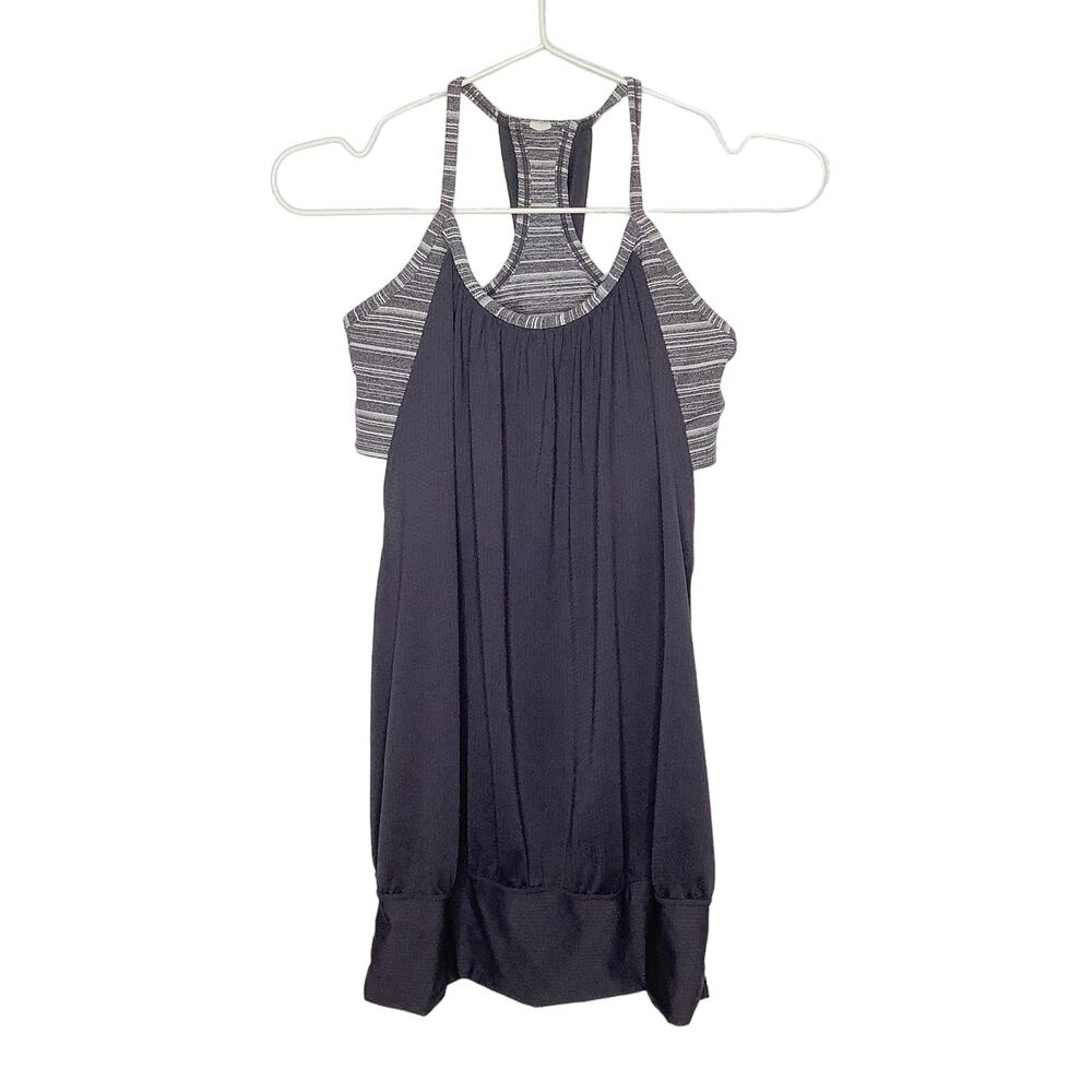Lululemon No Limits Charcoal Tank Gray White Striped Sports Bra 6